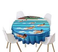 Nappes Rondes Imperméable Anti Taches, Treer Microfibre Essuyable Lavable Facile à Nettoyer Nappe avec 3D Sports Imprimé Linge de Table pour Cuisine Picnic Party Jardin Table (La Natation,200cm)