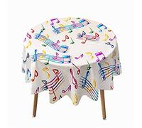 Nappes Rondes Imperméable Anti Taches,Treer Microfibre Essuyable Lavable Facile à Nettoyer Nappe avec Imprimé Note Musicale 3D Linge de Table pour Cuisine Picnic Party Jardin (Coloré,150cm)