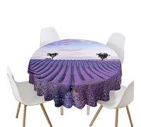 Nappes Rondes Imperméable Anti Taches, Treer Microfibre Essuyable Lavable Facile à Nettoyer Nappe avec 3D Plante Imprimé Linge de Table, pour Cuisine Picnic Party Jardin Table (Lavande,120cm)