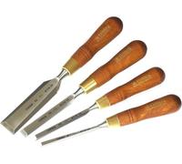 Narex Lot de 4 burins à bords biseautés de qualité supérieure avec poignées en bois de charme teinté