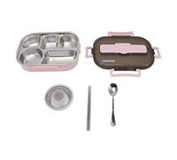 Naroote Boîte à Déjeuner en Acier Inoxydable avec 5 Compartiments et Bol à Soupe pour Adultes et Enfants - Coffret Thermique (PINK)