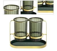 Naroote Chopsticks Drying Caddy, Double Draining Holder (Or vert) | Matériau en fer, galvanoplastie dorée, design transparent, plateau amovible, organisateur de cuisine