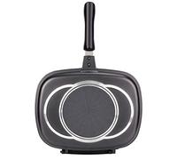 Naroote Poêle à Frire Double Face 32 Cm, Fonte D'aluminium Durable, Outil de Cuisson Sous Pression pour Barbecue en Plein Air, Noir, 1 unité