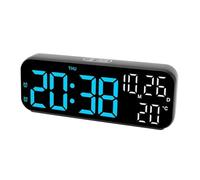 Naroote Réveil LED à Commande Vocale, Horloge Numérique, 3 luminosité Réglable, Support Multifonction, Double Alarme pour Le Bureau (Lampe Bleu Noir)