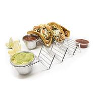 Naroote Support à Tacos en Acier Inoxydable avec 3 Grilles (avec saucière) | Durable, finition brillante, construction stable, idéal pour manger, comprend une tasse à sauce.