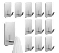NAROSEBE 12PCS Crochets Adhésifs Muraux en Acier Inox, Crochet Serviette Salle de Bain Autocollant, Accroche Torchon Adhésif Antirouille, Crochet Mural sans Percer, pour Vêtement Peignoir Chapeau Clé