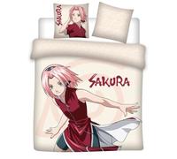 Aymax Parure de lit Sakura Haruno 2 personnes Housse réversible Naruto + 2 taies 65x65 cm Polycoton