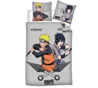 Aymax Parure de Lit Naruto Shippuden Réversible - Housse de Couette 140x200 cm + Taie 65x65 cm - 100% Coton Premium - Certifiée Oeko-Tex Standard 100 - Design Naruto & Sasuke Officiel