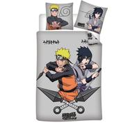 Aymax Parure de Lit Naruto Shippuden Réversible - Housse de Couette 140x200 cm + Taie 65x65 cm - 100% Coton Premium - Certifiée Oeko-Tex Standard 100 - Design Naruto & Sasuke Officiel