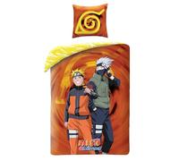Naruto Shippuden, Parure de Lit Enfant Manga Motif Kakashi, Ensemble 2 Pièces Housse de Couette Réversible en 140x200 cm avec Taie d'oreiller 63x63 cm, Textile certifié Oeko Tex