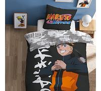 Parure de lit enfant 100% Coton - NARUTO UZUMAKI - Gris foncé - 140x200+63x63cm