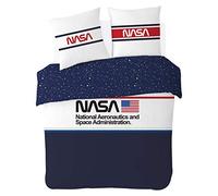 NASA Housse De Couette 2 Personnes 220x240 cm + 2 Taies d'oreiller 63x63 cm, Parure De Lit 100% Coton, Blanc, Bleu, Rouge