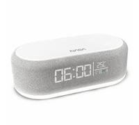 NASA SPC400 Réveil Bluetooth 5.0 avec Enceintes Stéréo 2×5W RMS, Charge sans Fil 15W, Double Alarme, Veilleuse LED 3W, USB-C, Blanc/Gris