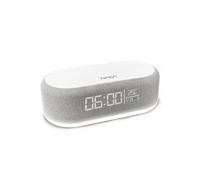 NASA SPC400 - Réveil Bluetooth, Enceintes stéréo 2x5W, Charge Sans Fil 15W, Double Alarme, Ecran LED, Batterie Lithium - Blanc