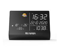 NASA WSP1300 - Station Météo Intérieure - Enceinte Bluetooth, Écran LED 6,4”, Capteur Extérieur Sans Fil, Température & Humidité, Radio FM, Horloge Réveil, Calendrier - Noir