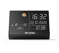 NASA WSP1300 - Station Météo Intérieure - Enceinte Bluetooth, Écran LED 6,4”, Capteur Extérieur Sans Fil, Température & Humidité, Radio FM, Horloge Réveil, Calendrier - Noir