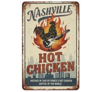 Nashville Hot Chicken Poulailler Décoration amusante Panneau mural en métal pour extérieur et intérieur Rétro Vintage 20,3 x 30,5 cm Plaques en aluminium imprimées