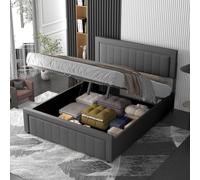 Nashville lit coffre 140x190cm en velours gris
