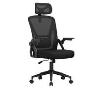 naspaluro Chaise de Bureau Ergonomique, avec accoudoirs réversibles à 90°, siège en Maille Respirante, Fonction Rotation et basculement à 360°, Convient au Bureau et à la Maison, Noir