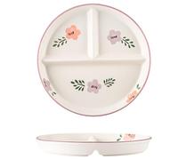 NASSMOSSE Assiettes divisées en céramique à motif floral - 8 x 1 po, contrôle des portions à 3 compartiments pour enfants et adultes