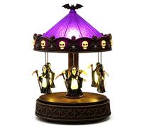 NASSMOSSE Lampe d'Halloween, décorations d'Halloween - Veilleuse carrousel Grim Reaper avec abat-jour violet et chauves-souris crâne