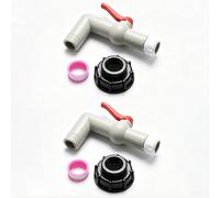 NATEFEMIN Lot de 2 robinets à boisseau sphérique IBC fourre-tout, robinet de 3,2 cm avec filetage épais S60 x 6, adaptateur de sortie d'eau étanche avec poignée rouge