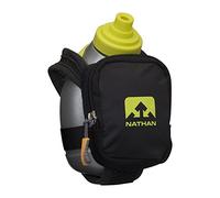 Nathan QuickShot Plus Gourde portative, bidon d’eau pour la course à pied avec dragonne et poche zippée (300 ml)