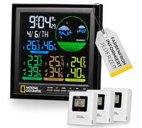 National Geographic 9070700 Station Météo Couleur Sans Fil Avec Capteur Extérieur VA Avec 4 Zones De Mesures Pour Intérieur Ou Extérieur, Noir,