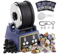 National Geographic Tonneau de Polissage de Pierres - Tambour Grande Capacité de 1.36 kg avec Moteur à 3 Vitesses et Minuterie de 9 Jours, Pierres à Polir, Abrasifs, GemFoam, pour Adultes et Enfants