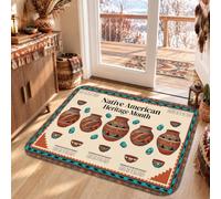 Native America Heritage Month Pottery Tapis sud-ouest 0,6 x 0,9 m | Style sud-ouest, pots en terre cuite, pierres turquoise, thème patrimoine culturel, cadre géométrique