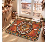 Native America Heritage Month Tapis guerrier tribal 0,6 x 0,9 m | Bordure géométrique du sud-ouest, motif guerrier tribal, œuvre d'art culturel rustique, fond rouille chaude