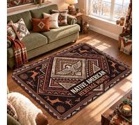 Native America Heritage Month Tapis motif aigle 1,2 x 1,8 m | Motif aigle tribal, motifs géométriques diamants, fond marron foncé, décoration d'entrée, hommage culturel