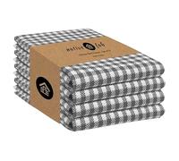 Native Fab Lot de 4 torchons de Cuisine Doux et absorbants pour Verre et Assiettes à séchage Rapide Motif Vichy à Carreaux avec Boucle de Suspension 38 x 63 cm Gris Blanc