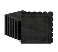 NatNarr Lot de 120 serviettes de cocktail noires - Serviettes jetables festonnées pour bar et boissons pour anniversaire, café, cuisine, fournitures de fête du Nouvel An - 12,7 x 12,7 cm