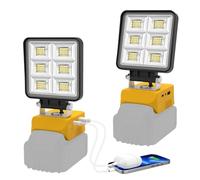 NATPOW Lampe de Chantier Compatible avec Dewalt 18V, Lot de 2 5200LM Projecteur, 2 Modes 6000K Lumière Portable avec Type C et USB pour Chantier, Garage, Camping, Pêche, Sans Batterie