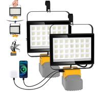NATPOW Projecteur LED Compatible avec Dewalt 18V 2 Pièces | 100W 6500LM Lampe de Chantier, 2 Modes 6000K Phare avec Type C et USB pour Chantier, Garage, Camping, Pêche, Sans Batterie