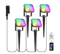 NATPOW Projecteur LED RGB, 16 Millions de Couleurs et 12 Modes Spot LED Extérieur Couleur, 12V Eclairage Multicolore APP et Télécommande Contrôlable, IP65 Étanche pour Jardin, Garage, Chemin, 4 en 1