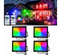 NATPOW Projecteur LED RGB Extérieur 100W, 4 Pièces Projecteur Couleur | Spot avec Application Bluetooth et Télécommande, IP66 Étanche Lumière Led pour Fête, Jardins, Patios, Noël, Halloween