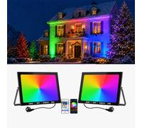 NATPOW Projecteur LED RGB Extérieur 200W, 2 Pièces Projecteur Couleur | Spot avec Application Bluetooth et Télécommande, IP66 Étanche Lumière Led pour Fête, Jardins, Patios, Noël, Halloween