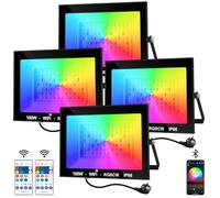 NATPOW Projecteur RGB Extérieur 100W, Spot de Couleur avec Application Bluetooth et Télécommande, IP66 Étanche Floodlight LED Changeant de Couleur, Lumière Led pour Fête, Jardins, Patios, 4 Pièces