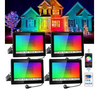 NATPOW Projecteur RGB LED Extérieur 100W, Spot de Couleur avec Télécommande, Lampe Changement de Couleur 16 Couleurs 4 Modes, Étanche IP66 Lumière Extérieure pour Jardins, Cour, Fête, 4 Pièces