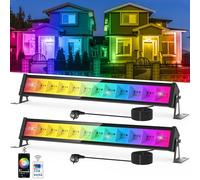 NATPOW Projecteur RGB LED Extérieur 50W, Barre Lumineuse avec Application Bluetooth et Télécommande, Étanche IP65 Lumière Extérieure LED, Lampe Changeant de Couleur pour Fête, Jardin, Patio, 2 Pièces