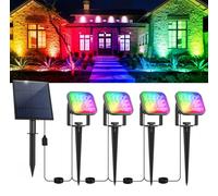 NATPOW Spot Solaire Extérieur, 4 en 1 Lumiere Exterieur Solaire RGB, Auto ON/OFF, 2 Modes, Étanche IP65 Lampe Solaire Exterieur avec Piquet pour Jardin, Cour, Allée, Porche
