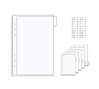 NatSumeBasics Intercalaires pour classeur A5, sans fermeture éclair, 6 pochettes transparentes pour espèces et étiquettes autocollantes pour accessoires de rangement (A5)