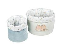 Nattou Paniers de Rangement en Coton et Polyester, lot de 2, Ø 20 cm + Ø 15 cm, Romeo, Jules et Sally, bleu foncé/bleu clair