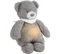 Nattou Peluche Veilleuse Ourson, Sleepy, 7 Teintes Naturelles, Boîte à Musique intégrée, Batterie Rechargeable USB, 19,3 x 11 x 30,5 cm, Végétalien, Peluche/Polyester, Gris