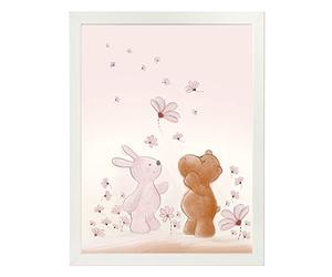 Nattou Poster avec Cadre, Lapin et Hippopotame, Environ 40 x 30 cm, Susie et Bonnie, Blanc/Rose/Marron