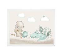 Nattou Poster avec Cadre Photo, motif : Crocodile, Ours et Baleine, env. 40 x 30 cm, Romeo, Jules et Sally, Multicolore