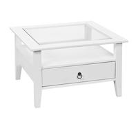 AltoBuy Natur - Table Basse Carrée Bois Massif Vernis Blanc et Verre