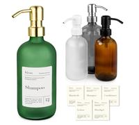 Natural Goods Berlin Klean Distributeur de savon avec étiquettes Marron transparent Ø 7 x 21 cm - 500 ml avec tête de pompe en acier inoxydable doré / Distributeur de savon rechargeable de qualité